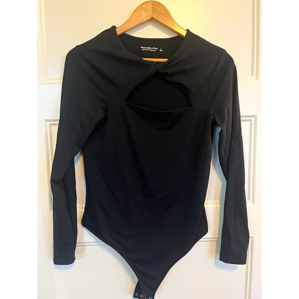Abercrombie & Fitch Black Solid Long Sleeve Bodysuit Womens Size L